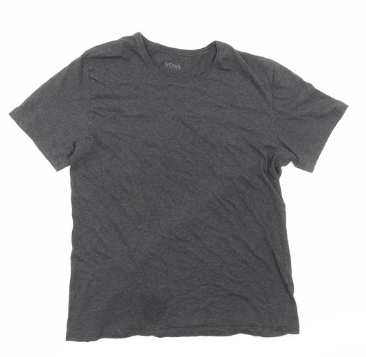 HUGO BOSS Mens Grey Viscose T-Shirt Size L Round Neck