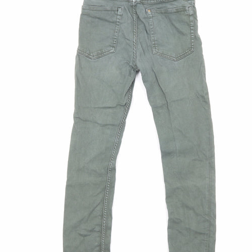 H&M Girls Green Cotton Skinny Jeans Size 10-11 Years Regular Zip - Distressed