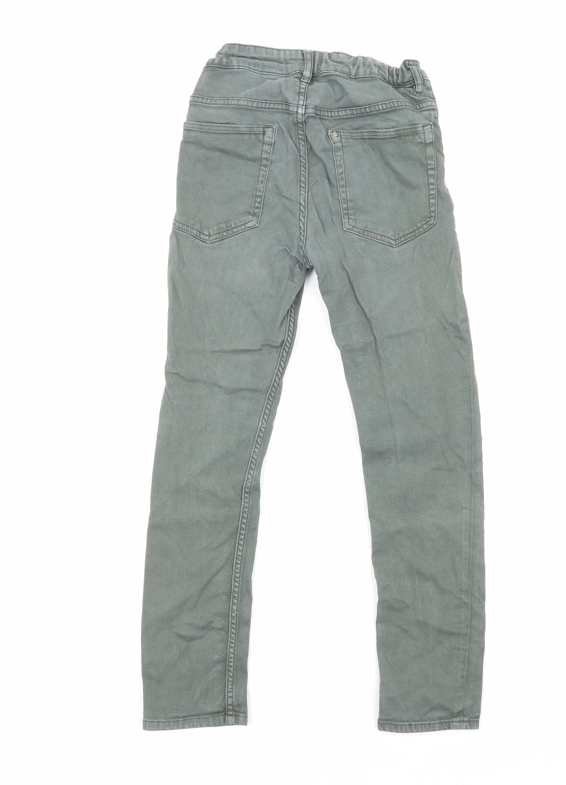 H&M Girls Green Cotton Skinny Jeans Size 10-11 Years Regular Zip - Distressed