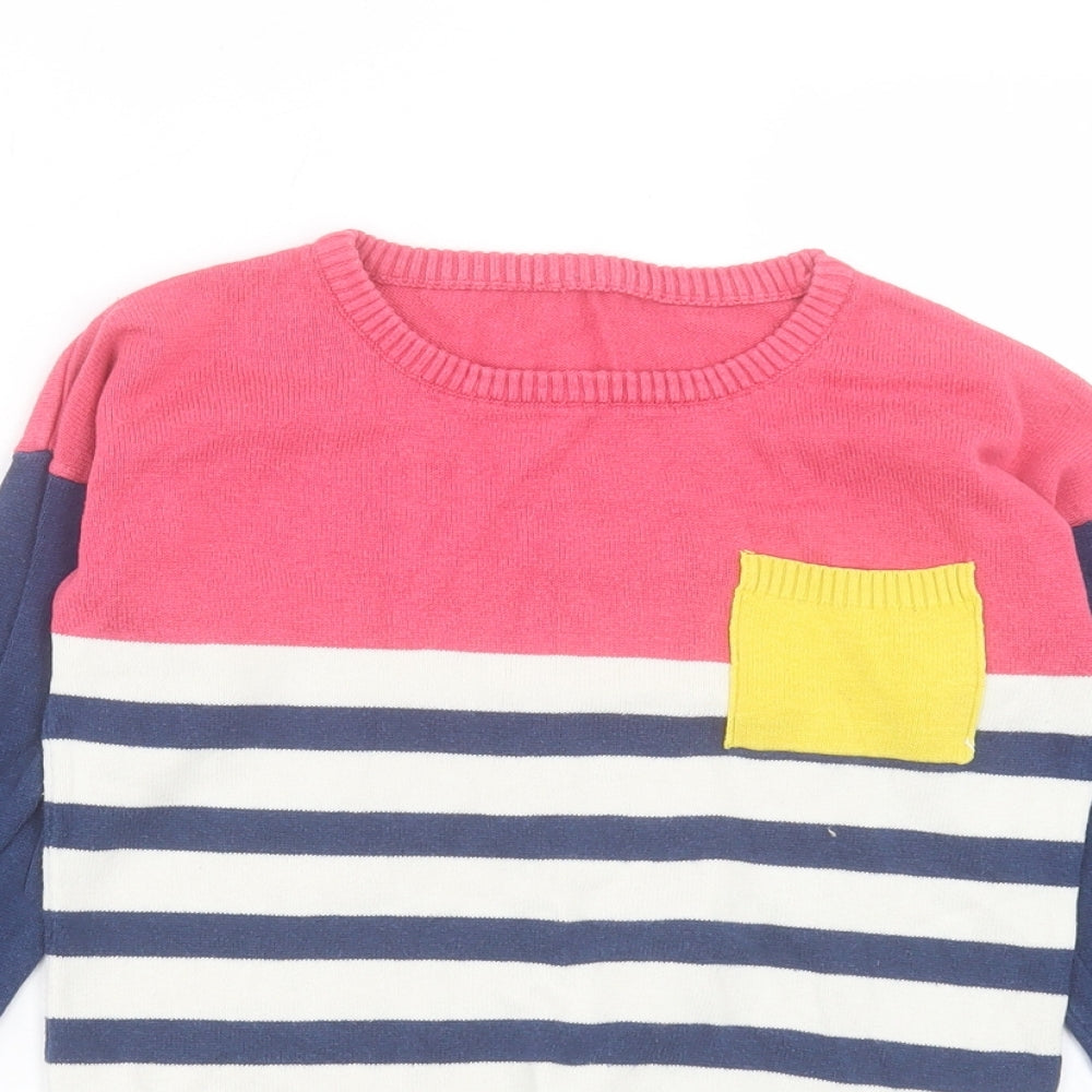 Nutmeg Girls Multicoloured Round Neck Striped Cotton Pullover Jumper Size 9-10 Years Pullover