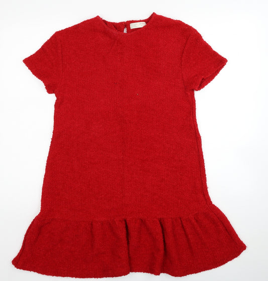 Zara Girls Red Acrylic A-Line Size 13-14 Years Round Neck Button