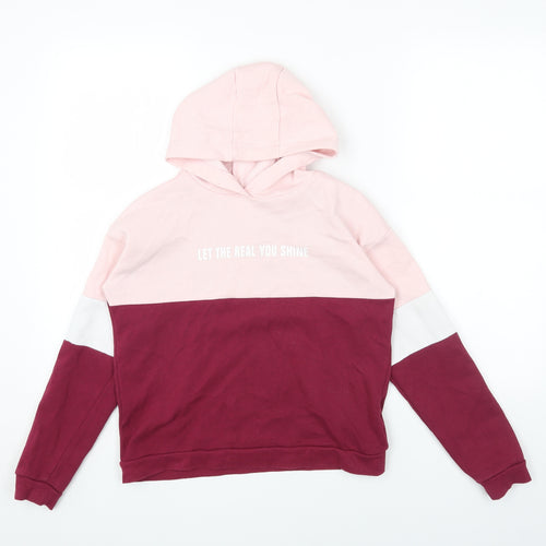 Primark Girls Pink Colourblock Cotton Pullover Hoodie Size 11-12 Years Pullover