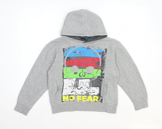 No Fear Boys Grey Polyester Pullover Hoodie Size 10-11 Years Pullover - Skull