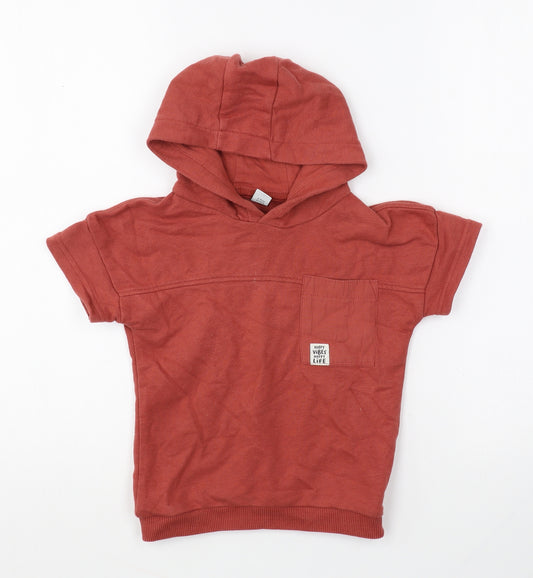 TU Boys Red Cotton Pullover Hoodie Size 2-3 Years Pullover
