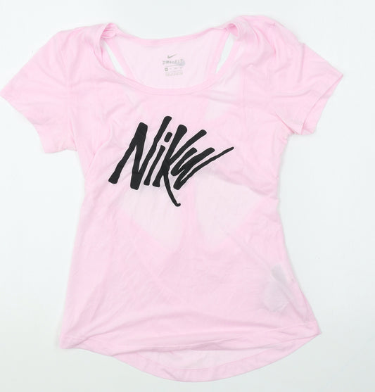 Nike Womens Pink Cotton Basic T-Shirt Size XS Scoop Neck Pullover - Racerback, Cut Out Detail