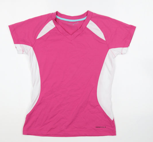 Technicals Womens Pink Viscose Basic T-Shirt Size 10 V-Neck Pullover