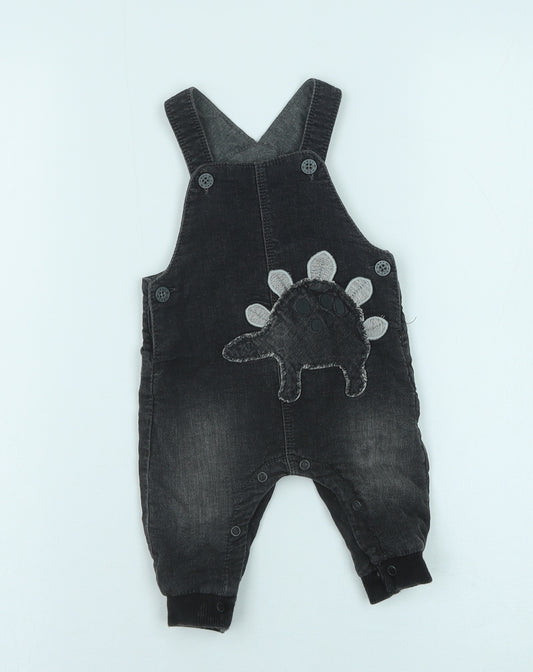 NEXT Baby Grey Cotton Dungaree One-Piece Size 0-3 Months Snap