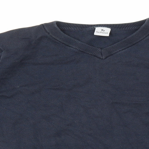 TU Boys Blue V-Neck 100% Cotton Pullover Jumper Size 10 Years Pullover