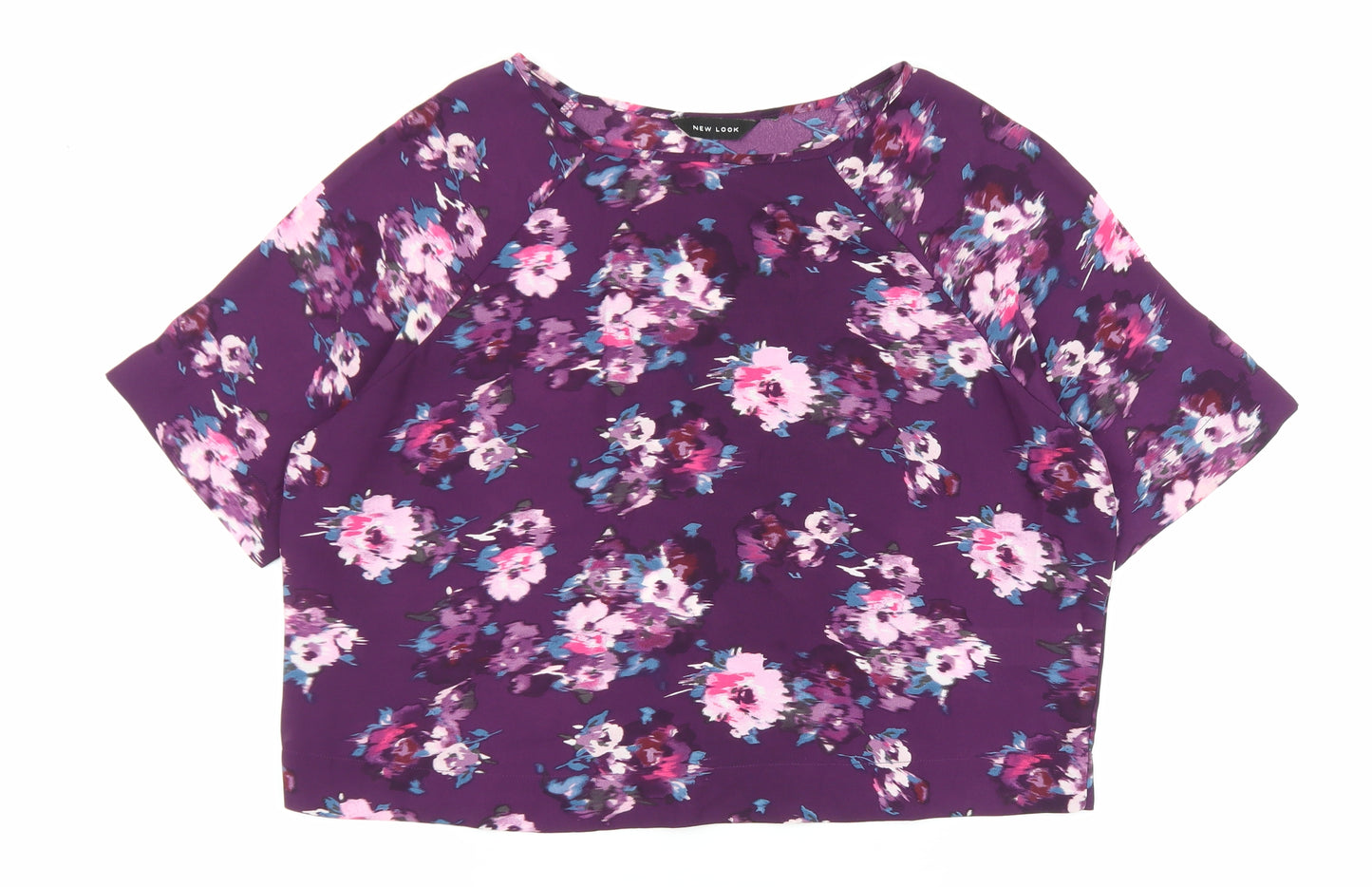 New Look Womens Purple Floral Polyester Basic Blouse Size 10 Round Neck