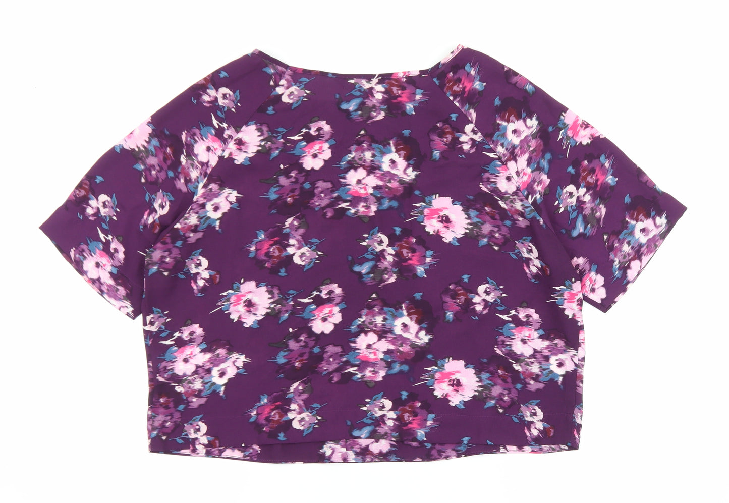 New Look Womens Purple Floral Polyester Basic Blouse Size 10 Round Neck