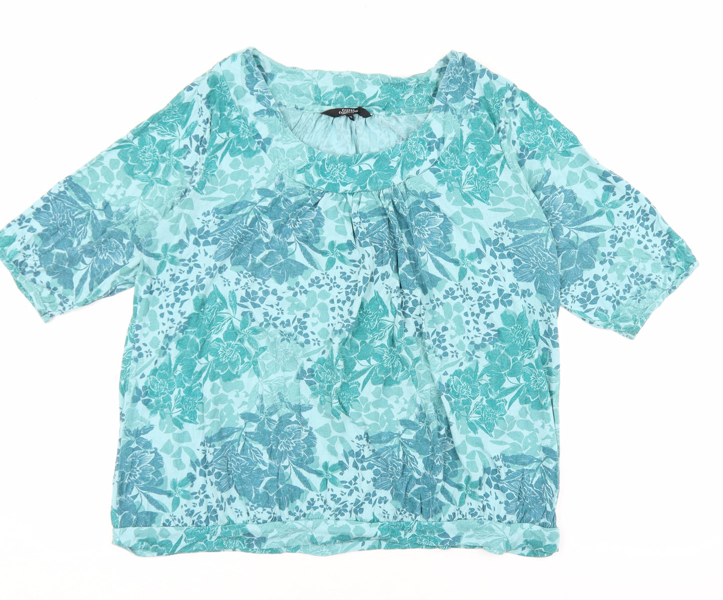 Debenhams Womens Blue Floral Polyester Basic Blouse Size 18 Scoop Neck