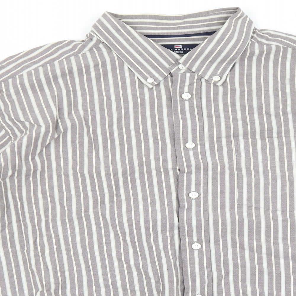 Marks and Spencer Mens Brown Striped Cotton Button-Up Size XL Collared Button