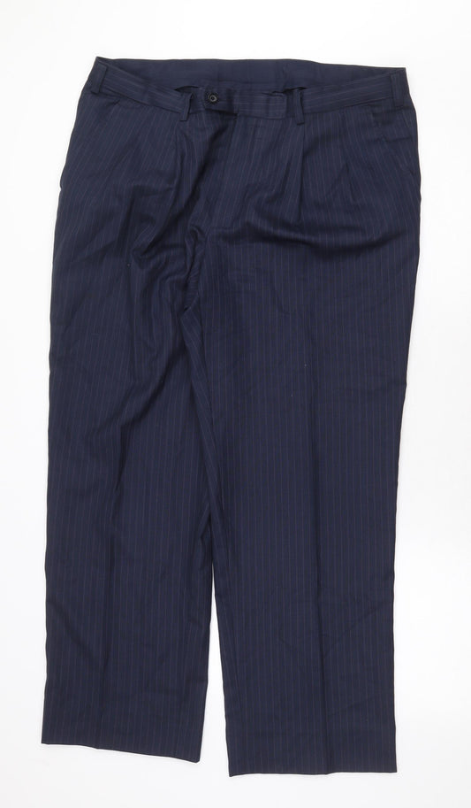 Dino Mens Blue Striped Polyester Dress Pants Trousers Size 40 in Regular Zip