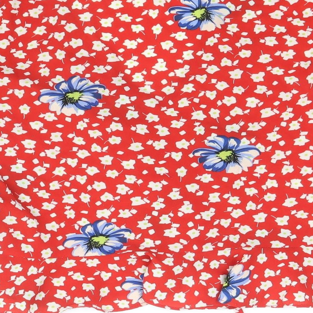 Topshop Womens Red Floral Polyester Cropped Blouse Size 12 V-Neck - Ruched