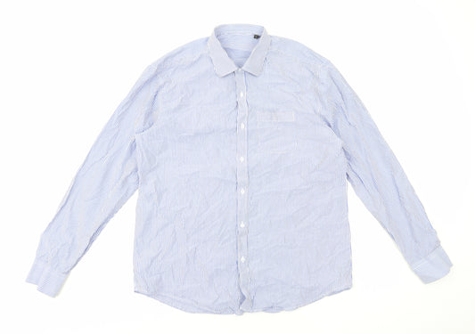 Preworn Mens Blue Striped Cotton Dress Shirt Size S Collared Button