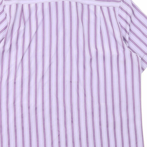 George Mens Purple Striped Polyester Button-Up Size XL Collared Button