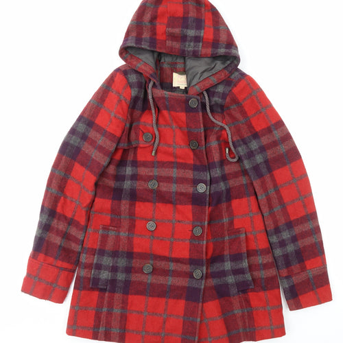 Quiksilver Womens Red Plaid Overcoat Coat Size XS Button