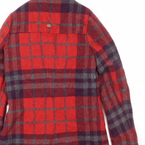 Quiksilver Womens Red Plaid Overcoat Coat Size XS Button