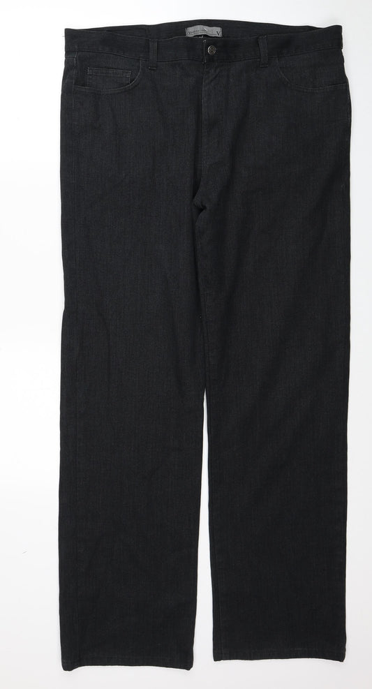 Ventura Jeans Mens Black Cotton Straight Jeans Size 40 in Regular Zip