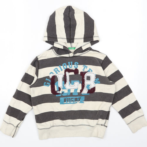 Preworn Boys Brown Striped Cotton Pullover Hoodie Size 5-6 Years Pullover