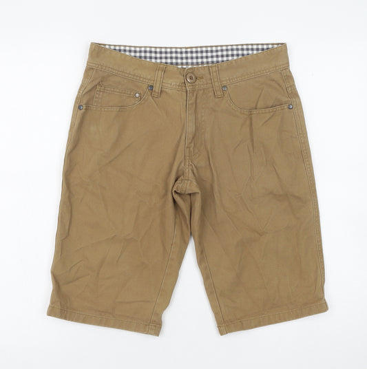 Kushird Mens Brown Cotton Chino Shorts Size 28 in Regular Button
