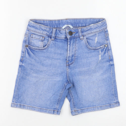 Marks and Spencer Boys Blue Cotton Bermuda Shorts Size 9-10 Years Regular Zip