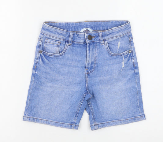 Marks and Spencer Boys Blue Cotton Bermuda Shorts Size 9-10 Years Regular Zip