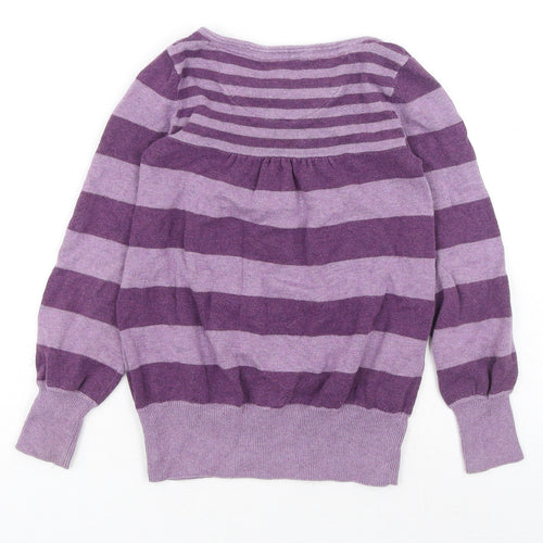 Fat Face Girls Purple Scoop Neck Striped Cotton Pullover Jumper Size 4-5 Years Pullover