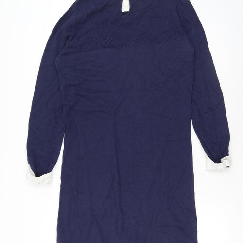 Dickins & Jones Womens Blue Cotton Jumper Dress Size S Collared Button