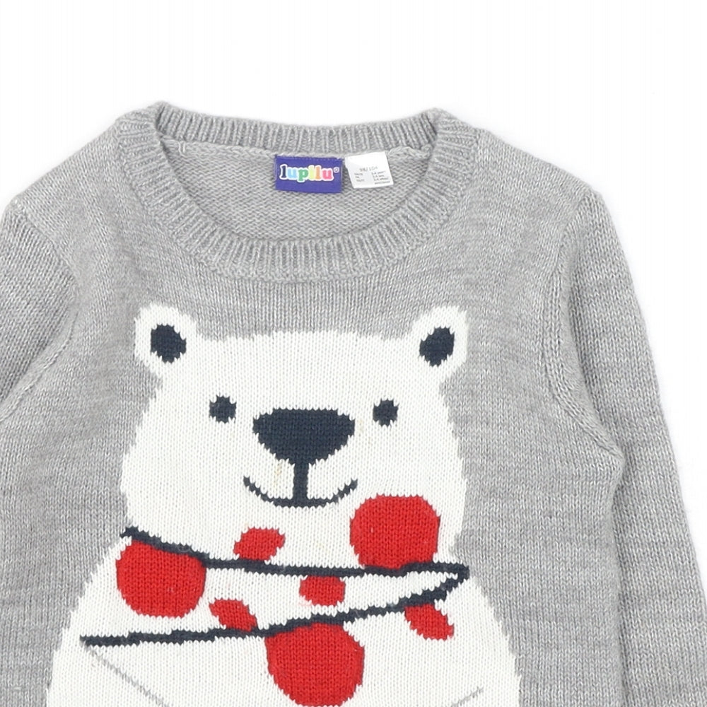 Lupilu Boys Grey Round Neck Acrylic Pullover Jumper Size 2-3 Years Pullover - Christmas Polar Bear