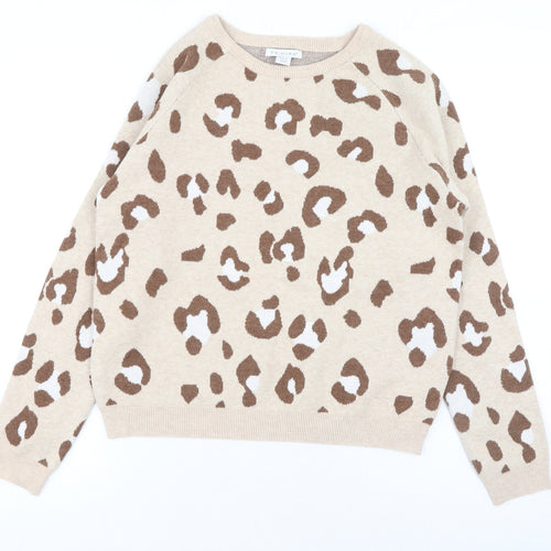 Primark Girls Beige Round Neck Animal Print Polyester Pullover Jumper Size 13-14 Years Pullover - Cheetah print