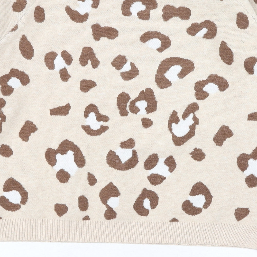 Primark Girls Beige Round Neck Animal Print Polyester Pullover Jumper Size 13-14 Years Pullover - Cheetah print