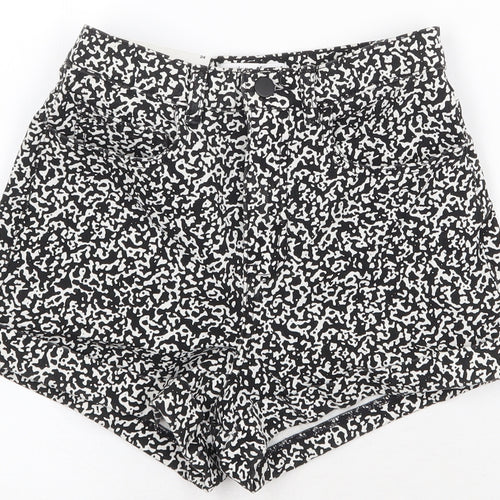 American Apparel Womens Black Animal Print Cotton Hot Pants Shorts Size 26 in Regular Zip