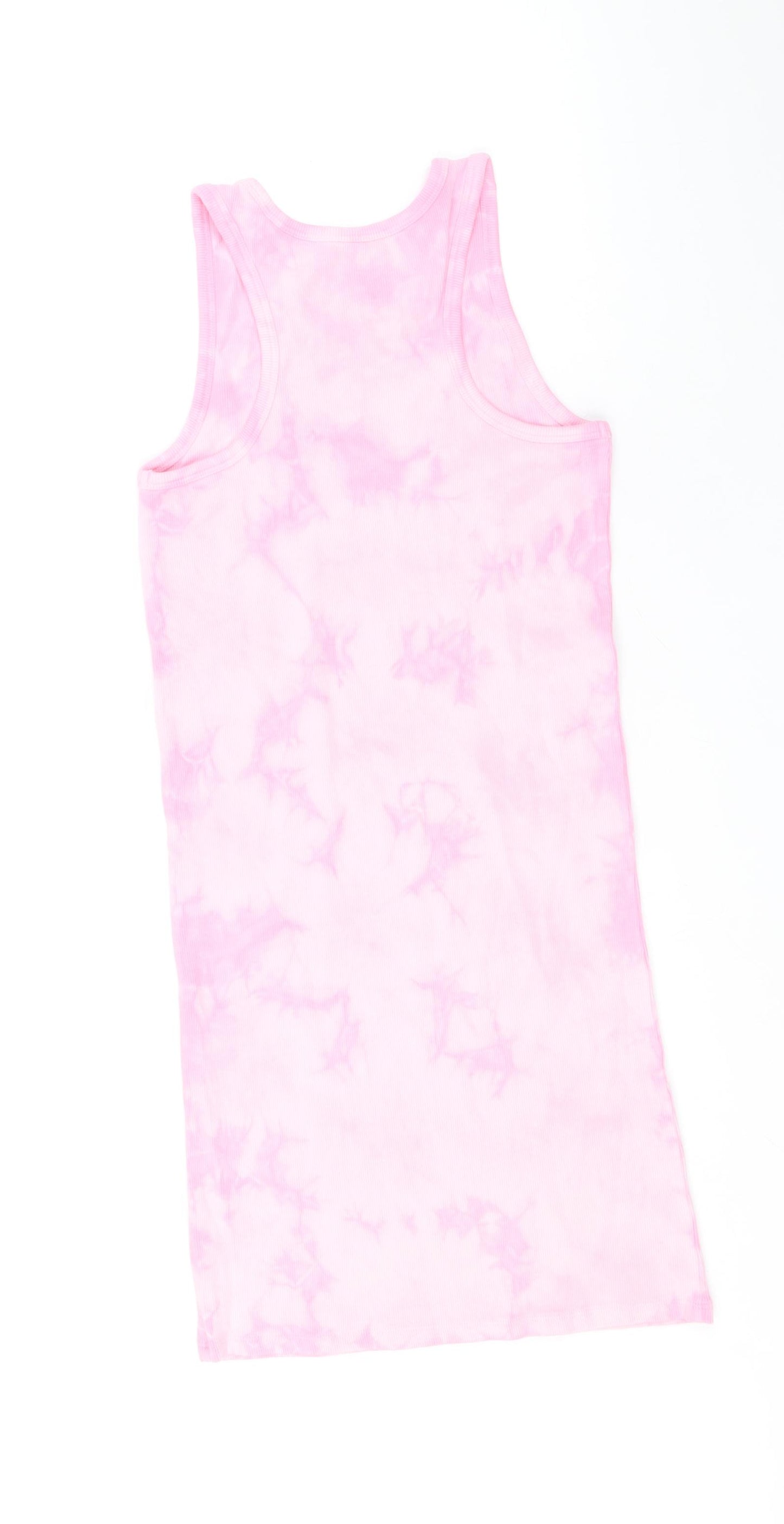 Marks and Spencer Girls Pink Geometric Cotton Tank Dress Size 11-12 Years Round Neck Pullover - Tie Dye Pattern