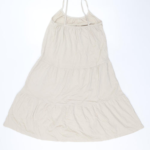 Marks and Spencer Girls Beige 100% Cotton Skater Dress Size 10-11 Years Square Neck Pullover