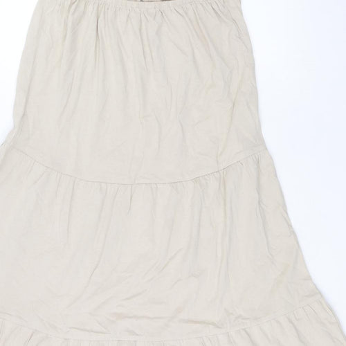 Marks and Spencer Girls Beige 100% Cotton Skater Dress Size 10-11 Years Square Neck Pullover