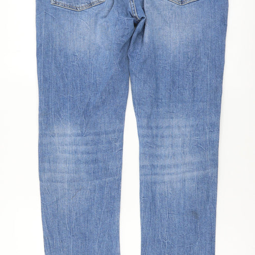 Topman Mens Blue Cotton Straight Jeans Size 34 in L34 in Regular Button