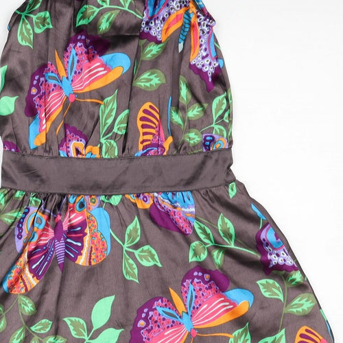 Debenhams Girls Brown Geometric Polyester Skater Dress Size 9 Years Round Neck Zip - Butterfly