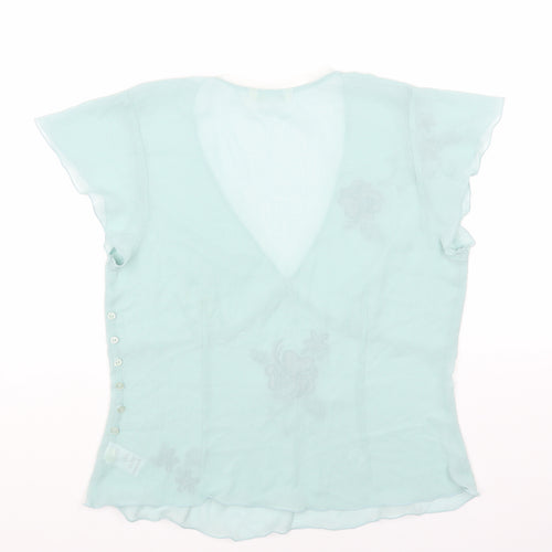 Marks and Spencer Womens Blue Polyester Basic Blouse Size 14 V-Neck