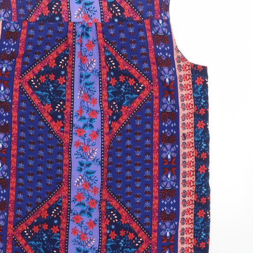 George Womens Blue Geometric Polyester Basic Blouse Size 16 V-Neck