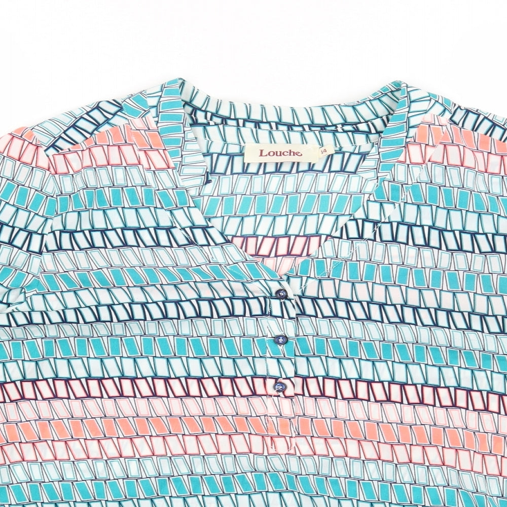 Louche Womens Multicoloured Geometric Polyester Basic Blouse Size 14 V-Neck