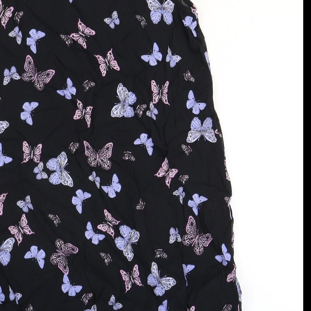 George Girls Black Geometric Viscose A-Line Size 12-13 Years V-Neck - Butterfly