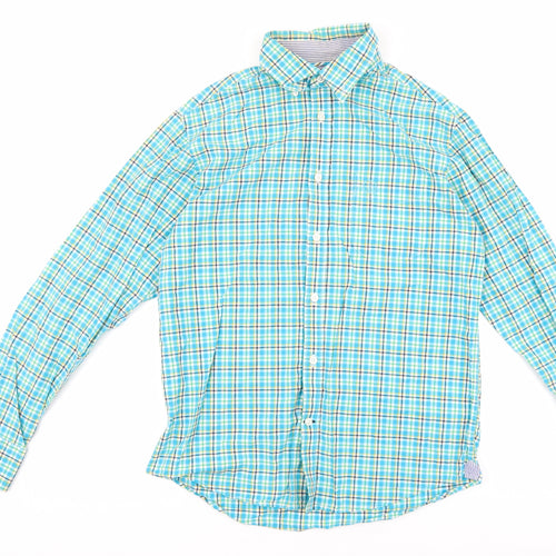 Marks and Spencer Mens Blue Plaid Cotton Button-Up Size S Collared Button