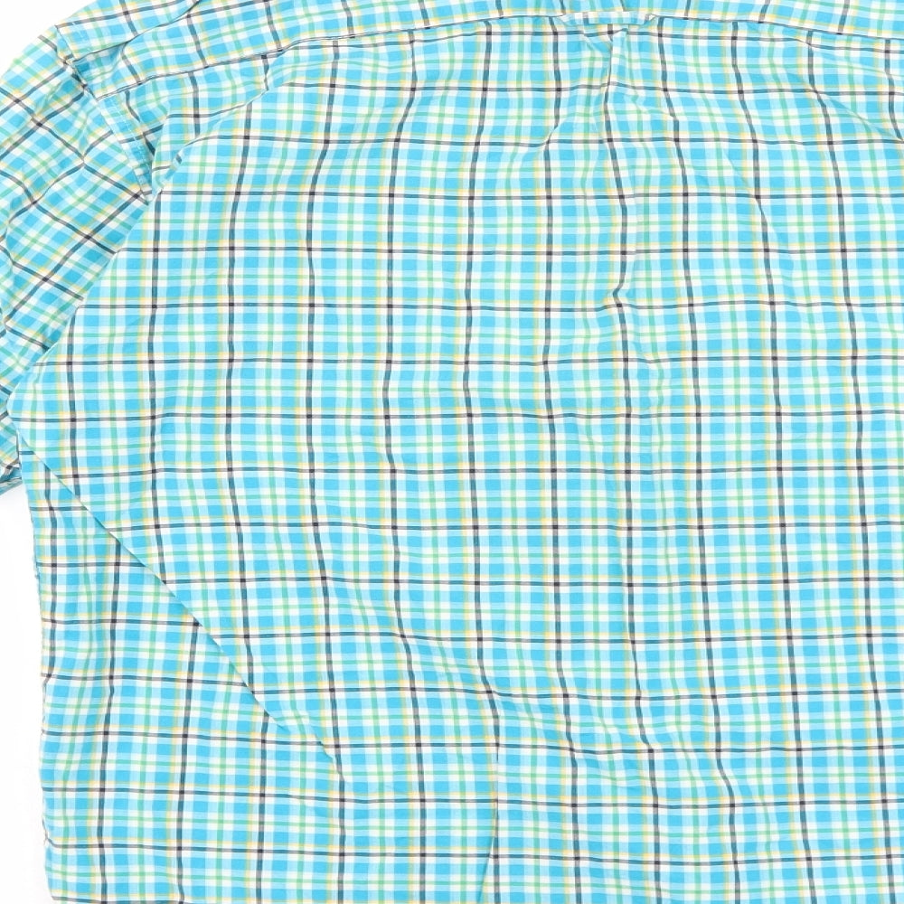 Marks and Spencer Mens Blue Plaid Cotton Button-Up Size S Collared Button