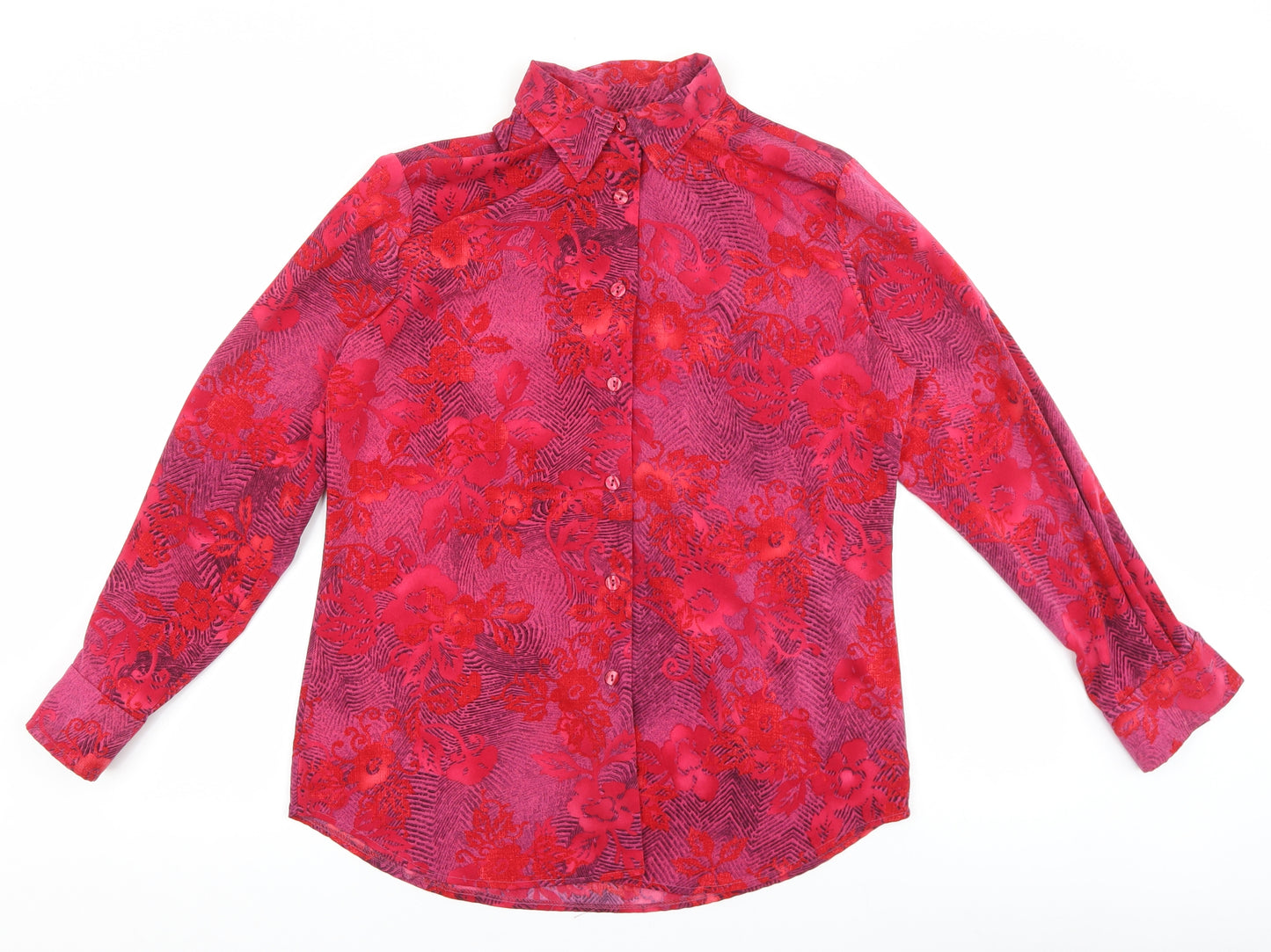 Nightingales Womens Pink Floral Polyester Basic Button-Up Size 12 Collared
