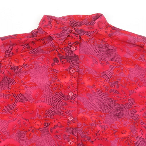 Nightingales Womens Pink Floral Polyester Basic Button-Up Size 12 Collared
