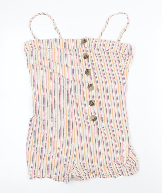 Topshop Womens Multicoloured Striped 100% Cotton Playsuit One-Piece Size 8 Button