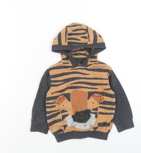 NEXT Boys Orange Animal Print Cotton Pullover Hoodie Size 2 Years Pullover - Tiger