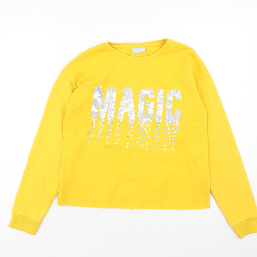 Matalan Girls Yellow Cotton Pullover Sweatshirt Size 13 Years Pullover - Magic