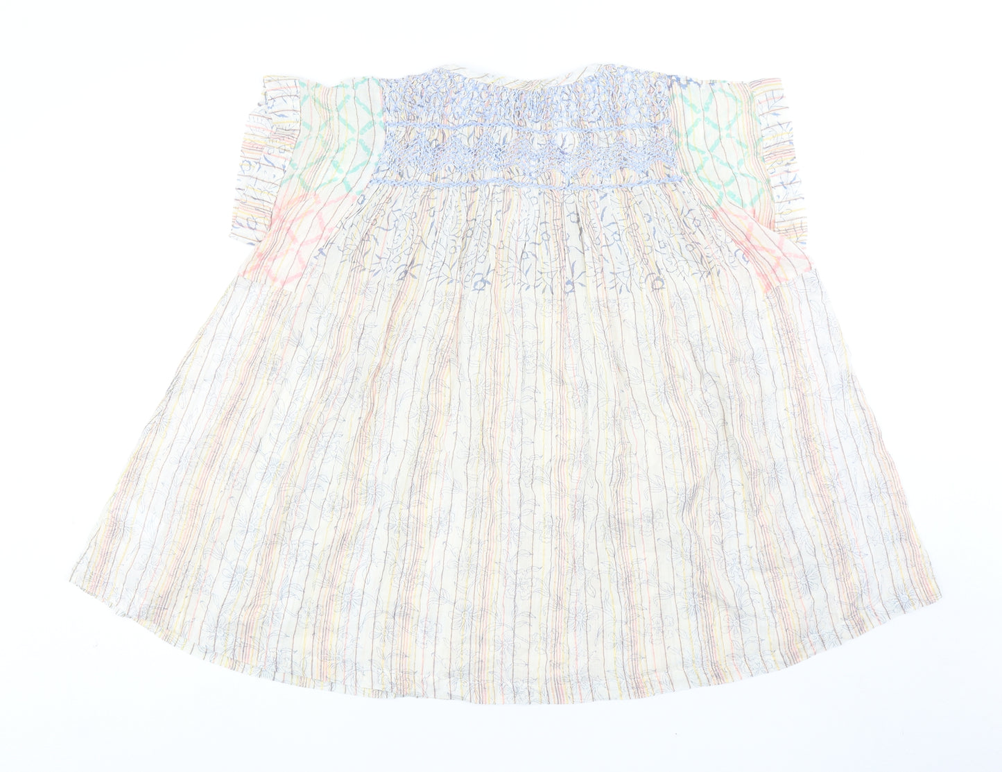 Rachel Womens Multicoloured Striped Cotton Basic Blouse Size L Round Neck